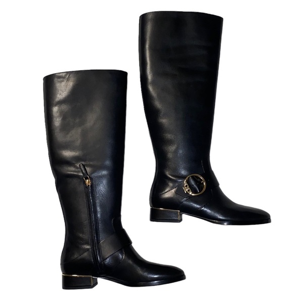 Tory Burch Sofia Black Buckled Leather Riding Wide Calf Boot - Picture 6 of 15